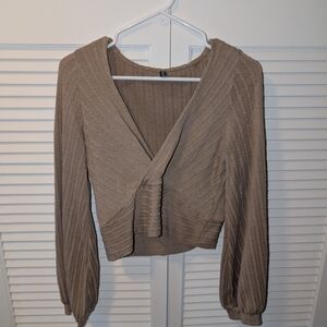 Zaful Taupe Wrap-Front Crop Top